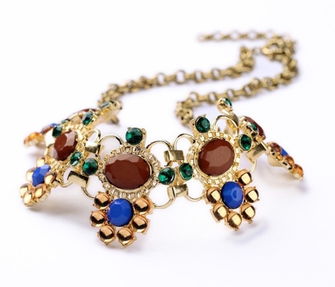 女人飾界 歐美時尚飾品廠家批發直銷，新款褐色寶石花朵圓環項鏈引領潮流